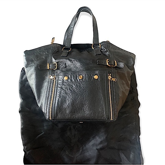 YSL Black Patent Leather Downtown Shoulder Tote Bag - Vintage Luxury - Picture 15 of 16